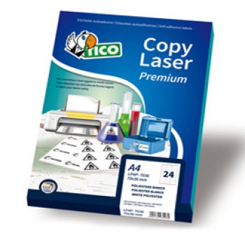 Etichette adesive LP4P - in poliestere - laser - permanenti - 70 x 36 mm - 24 et/fg - 70 fogli - bianco - Tico