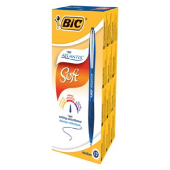 Penne a sfera a scatto Atlantis Soft  - punta 1,0mm - blu - clip in metallo - Bic - conf. 12 pezzi