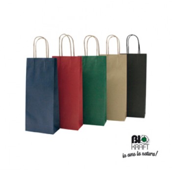 Portabottiglie BARBERA - maniglie cordino - 14 x 9 x 38 cm - carta biokraft - bordeaux - Mainetti Bags - conf. 20 pezzi
