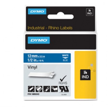 Nastro Rhino 18445 - 19 mm x 5,5 mt - vinile - permanente - nero/bianco - Dymo