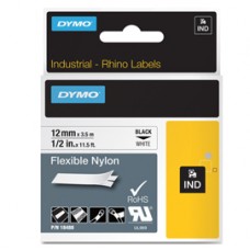 Nastro Rhino 18488 - 12 mm x 3,5 mt - nylon flessibile - nero/bianco - Dymo
