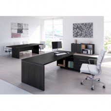 Scrivania Manager Prestige - con mobile servizio reversibile - 210 x 90 x 74 cm - nero venato