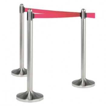 Colonnina segnapercorso cromata - altezza 100 cm - nastro retrattile rosso da 210 cm - Securit Colonnina segnapercorso cromata - altezza 100 cm - nastro retrattile rosso da 210 cm - Securit