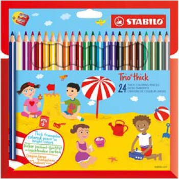 Pastello Trio Thick - diametro mina 4,2 mm - con temperino - colori assortiti - Stabilo - astuccio 24 pezzi
