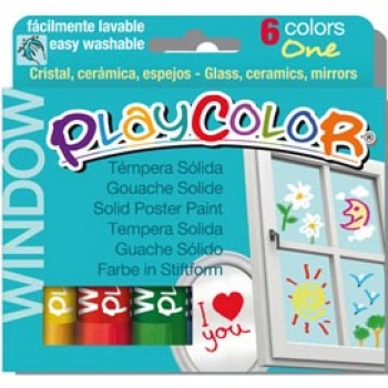 Tempera solida in stick Playcolor - 10gr – colori per vetro – colori assortiti – Instant - astuccio da 6 stick