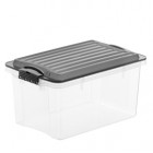 Contenitore Compact - 39,5x27,5x18 cm - A4 - 13 L - PPL - coperchio nero - trasparente - Rotho