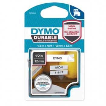 Nastro D1 Durable 1978364 - 12 mm x 5,5 mt - vinile - nero/bianco - Dymo