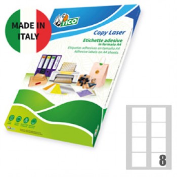 Etichette adesive LP4W - in carta - angoli arrotondati - permanenti - 70 x 70 mm - 8 et/fg - 100 fogli - bianco - Tico