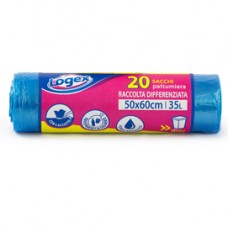 Sacchi per immondizia - 50x60 cm - 35 L - 9 micron - azzurro trasparente - Logex Professional - rotolo da 20 sacchetti