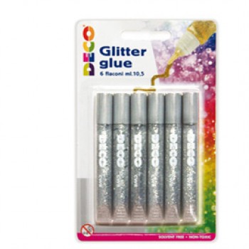 Blister colla glitter - 10,5 ml - argento - Deco - conf. 6 pezzi Blister colla glitter - 10,5 ml - argento - Deco - conf. 6 pezzi