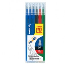 Refill a sfera Frixionball - punta 0,7mm - 3 blu, 1 nero, 1 rosso, 1 verde  - Pilot - conf. 6 pezzi