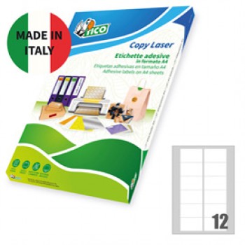 Etichette adesive LP4W - in carta - angoli arrotondati - permanenti - 76,2 x 46,4 mm - 12 et/fg - 100 fogli - bianco - Tico
