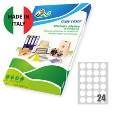 Etichette adesive LP4W - in carta - con margini - permanenti - diametro 40 mm - 24 et/fg - 100 fogli - bianco - Tico