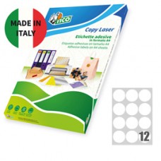 Etichette adesive tonde LP4W - in carta - con margini - permanenti - diametro 60 mm - 12 et/fg - 100 fogli - bianco - Tico