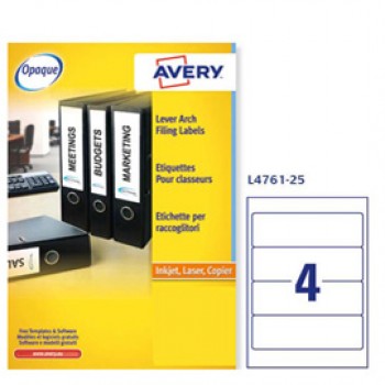 Etichette adesive L4761 - in carta - angoli arrotondati - permanenti - 192 x 61 mm - 4 et/fg - 25 fogli - bianco coprente - Avery