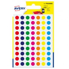 Etichette adesive tonde PSA - in carta - permanenti - diametro 8 mm - 70 et/fg - 6 fogli - colori assortiti - Avery