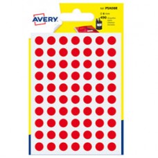 Etichette adesive tonde PSA - in carta - permanenti - diametro 8 mm - 70 et/fg - 7 fogli - rosso - Avery