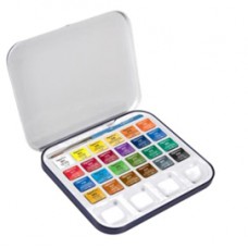 Acquerelli Aquafine - colori assortiti - Daler Rowney -  scatola metallo 24 acquerelli + pennello + tavolozza