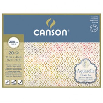 Blocco collato 4 lati Aquarelle - 31x41 cm - 300 gr - 20 fogli - grana fine - Canson
