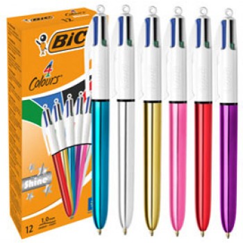Penna sfera scatto multifunzione 4 Colours Shine - punta 1,0 mm - fusto colori assortiti - Bic - scatola 12 pezzi