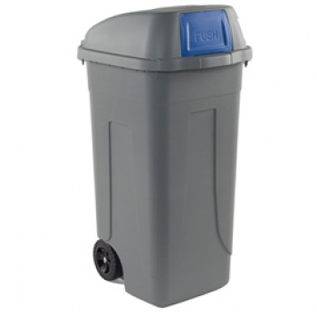 Bidone mobile Push - con coperchio - 49x54x95 cm - 100 L - grigio/blu - Mobil Plastic