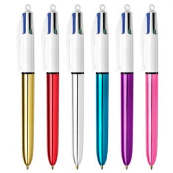 Penna sfera scatto multifunzione 4 Colors Shine - punta 1,0 mm - fusto oro - Bic – conf. 12 pezzi