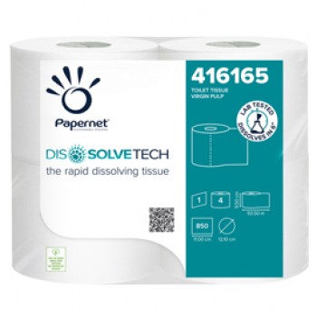 Carta igienica DissolveTech - 9,5 cm x 94 mt - diametro 12,1 cm - 850 strappi - Papernet - pacco 4 rotoli