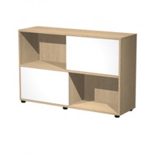 Libreria bassa Tetris a 2 ripiani ante scorrevoli - 120x35x79 cm - rovere/bianco