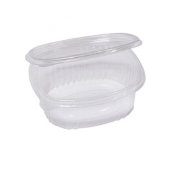Contenitori ovali in PET - con coperchio incernierato - 14 x 11,9 x 5 cm - Europack - pack 50 pezzi