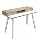 Postazione Home-Office - con sopralzo - gambe in metallo -120 x 60 x H 74,4 cm - bianco / rovere