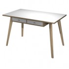 Postazione Home-Office - con sottopiano - gambe in legno -120 x 60 x H 74,4 cm - bianco / rovere