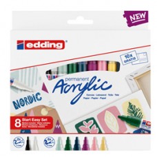 Marcatore permanente acrilico Start Easy Set Nordic - punta tonda fine e media - colori assortiti - Edding - conf. 8 pezzi Marcatore permanente acrilico Start Easy Set Nordic - punta tonda fine e media - colori assortiti - Edding - conf. 8 pezzi