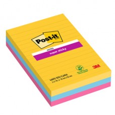 Blocco Post-it Super Sticky - 4690-3SS-CARN - a righe - 101 x 152 mm - colori Carnival - 90 fogli - Post-it - conf. 3 pezzi