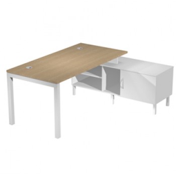 Scrivania Agorà - con mobile di servizio portante - 205 x 140 x L 72,5 cm - rovere