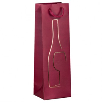 Shopper portabottiglie - con manici in corda - 12 x 37 x 9 cm - rosso - Rex Sadoch