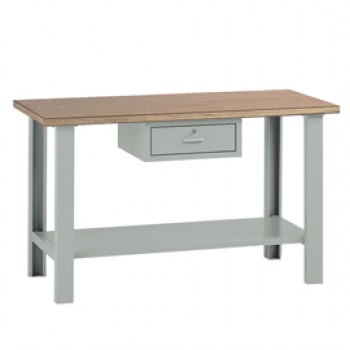 Banco da lavoro - con cassetto - 150 x 75 x 90 cm - grigio/legno - Tecnotelai