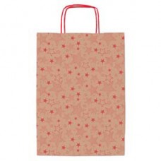 Shopper natale - 36 x 12 x 41 cm - carta kraft - fantasia stelline - rosso - Rex Sadoch