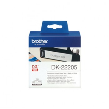 Brother - Rotolo etichetta continua - carta adesiva - Nero/Bianco - 62mm x 30,48mt - DK-22205