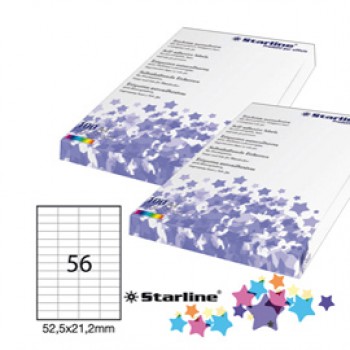 Etichette adesive - in carta - permanenti - 52,5 x 21,2 mm - 56 et/fg - 100 fogli - bianco - Starline