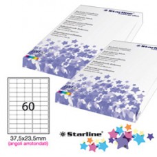 Etichette adesive - in carta - angoli arrotondati - permanenti - 37,5 x 23,5 mm - 60 et/fg - 100 fogli - bianco - Starline