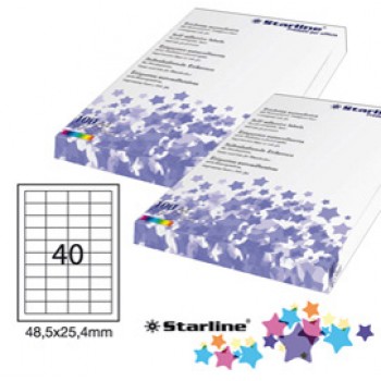 Etichette adesive - in carta - permanenti - 48,5 x 25,4 mm - 40 et/fg - 100 fogli - bianco - Starline