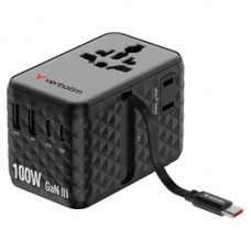 Adattatore - da viaggio universale - GaN III - con cavo USB-C retrattile - Nero - Verbatim Adattatore - da viaggio universale - GaN III - con cavo USB-C retrattile - Nero - Verbatim