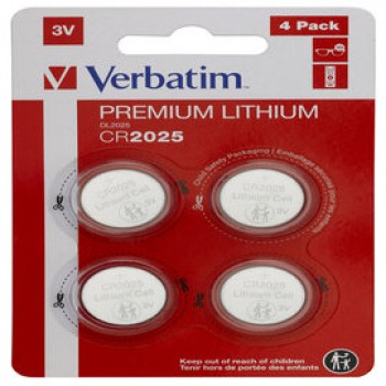 Micropile CR2025 - 3V - a pastiglia - litio - Verbatim - blister 4 pezzi