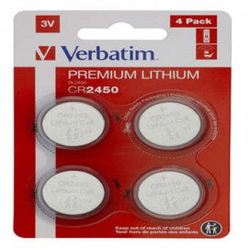 Micropile CR2450 - 3V - a pastiglia - litio - Verbatim - blister 4 pezzi
