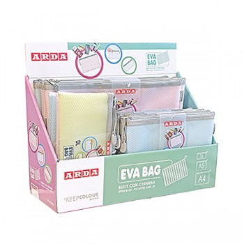 Busta EVA - c/zip - formati e colori assortiti - Arda - expo 36 pezzi Busta EVA - c/zip - formati e colori assortiti - Arda - expo 36 pezzi