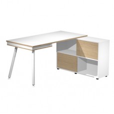 Workstation Midi - gambe in metallo - 130 x 120 x H 81,5 cm - bianco / rovere Workstation Midi - gambe in metallo - 130 x 120 x H 81,5 cm - bianco / rovere