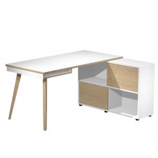 Workstation Midi - gambe in legno - 130 x 120 x H 81,5 cm - bianco / rovere Workstation Midi - gambe in legno - 130 x 120 x H 81,5 cm - bianco / rovere