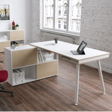 Workstation Maxi - gambe in metallo - 160 x 140 x H 81,5 cm - bianco / rovere Workstation Maxi - gambe in metallo - 160 x 140 x H 81,5 cm - bianco / rovere