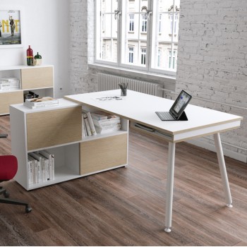 Workstation Maxi - gambe in metallo - 160 x 140 x H 81,5 cm - bianco / rovere