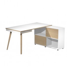 Workstation Maxi - gambe in legno - 160 x 140 x H 81,5 cm - bianco / rovere Workstation Maxi - gambe in legno - 160 x 140 x H 81,5 cm - bianco / rovere